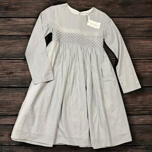 Boutique Sage Green Smocked Dress Size 12 Long Sleeve Heirloom Holiday NWT